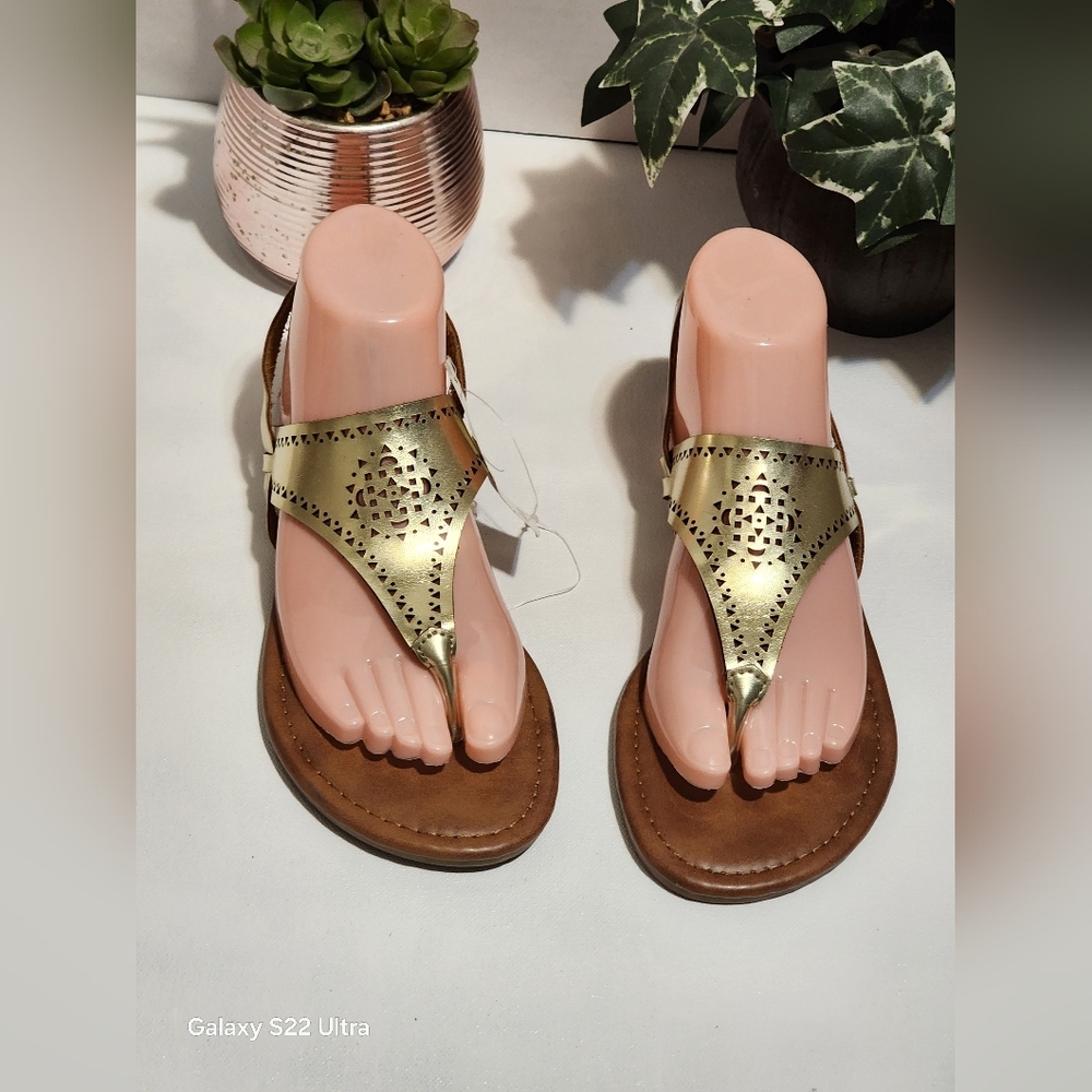 Olivia Miller Gold and Brown Sandals